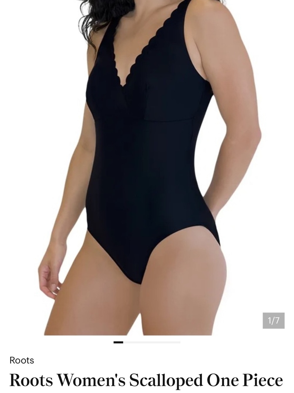Roots Black Scalloped V-Neck One-Piece Swimsuit